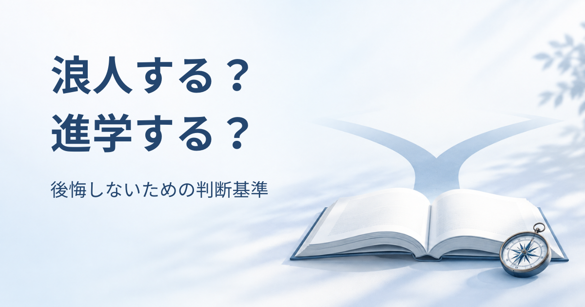 「浪人する？進学する？ 後悔しないための判断基準」と書かれた受験の羅針盤のアイキャッチ