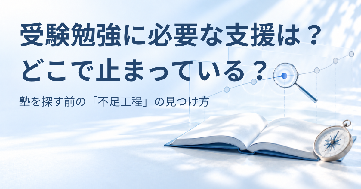 受験勉強で止まっている工程を確認し、必要な支援を整理するイメージ
